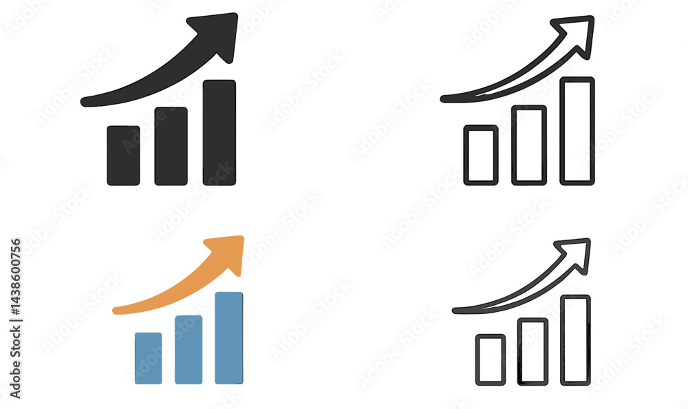 Poster Various growth chart symbols illustrating positive trends and data analysis in different styles and colors