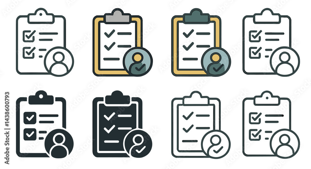 Fototapete collection of checklist icons with different styles and designs displayed in multiple arrangements f
