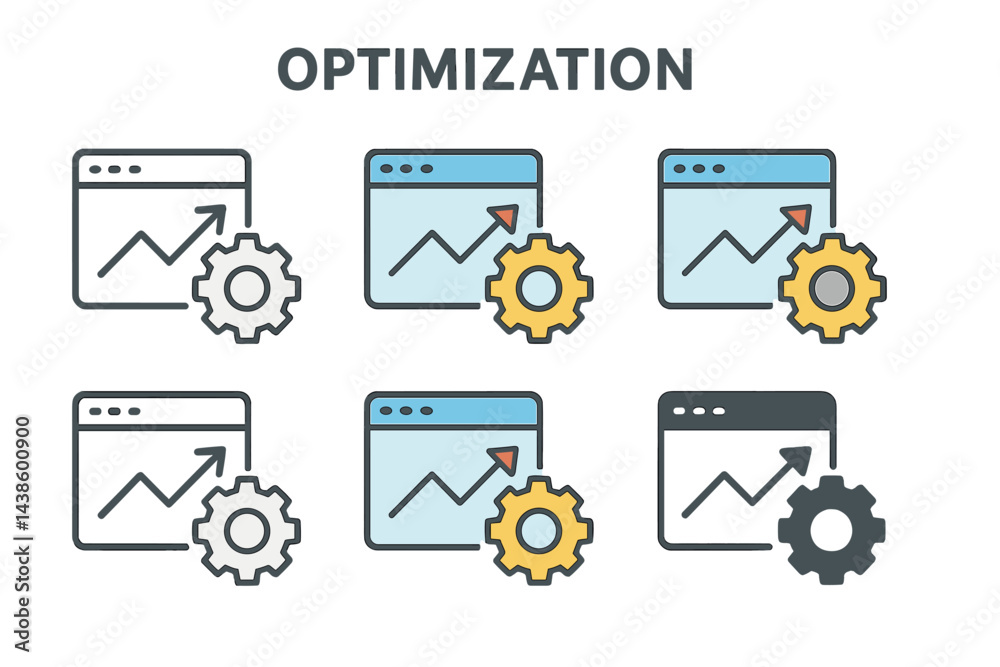 Poster Concepts of web optimization with graphs and gears illustrating growth and performance enhancement in digital spaces