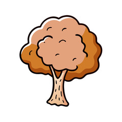 Illustration of a cartoon tree with brown leaves and trunk for autumn season design element