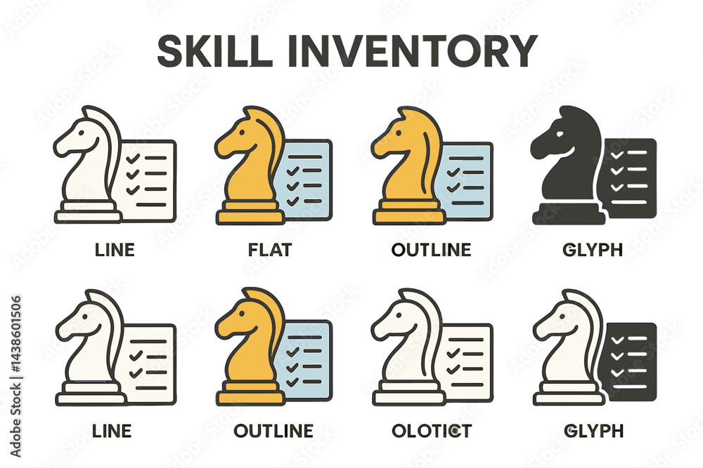 Leinwandbilder skill inventory showcasing various chess piece designs and their attributes in a simple and modern s
