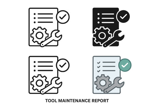 Tool maintenance report illustration featuring mechanical gears and wrenches in various styles for effective communication of maintenance tasks