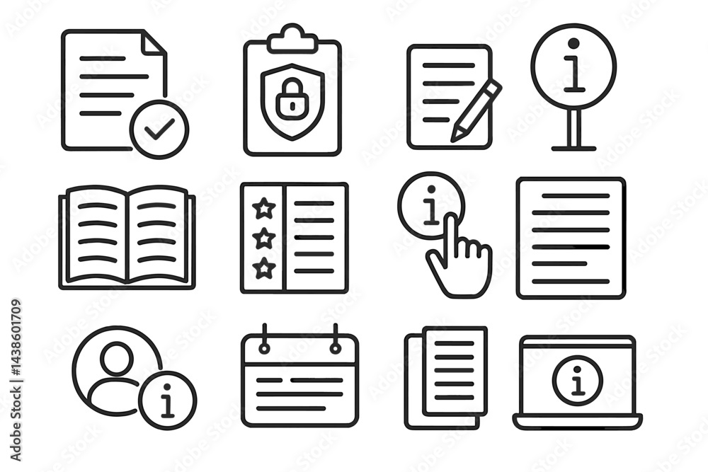 Fototapete collection of icons representing information, security, and documentation in a simple design