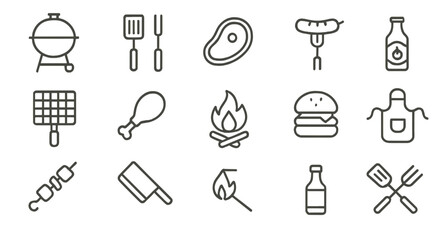 Icons depicting barbecue tools and food items for outdoor grilling experiences during summer gatherings