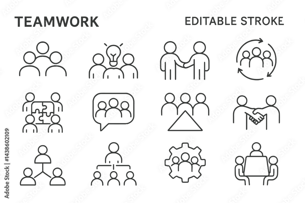 Poster Illustrations showcasing teamwork concepts with various collaborative activities and interactions between team members