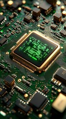 Obraz premium Circuitry Green circuit board, detailed components