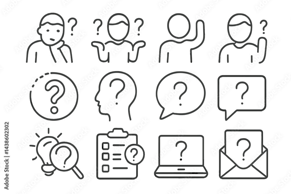 Fototapete Various question marks depicting uncertainty and curiosity in different contexts and expressions