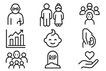 Fototapeta na wymiar Symbols representing various life stages and relationships in a simple, minimalist style