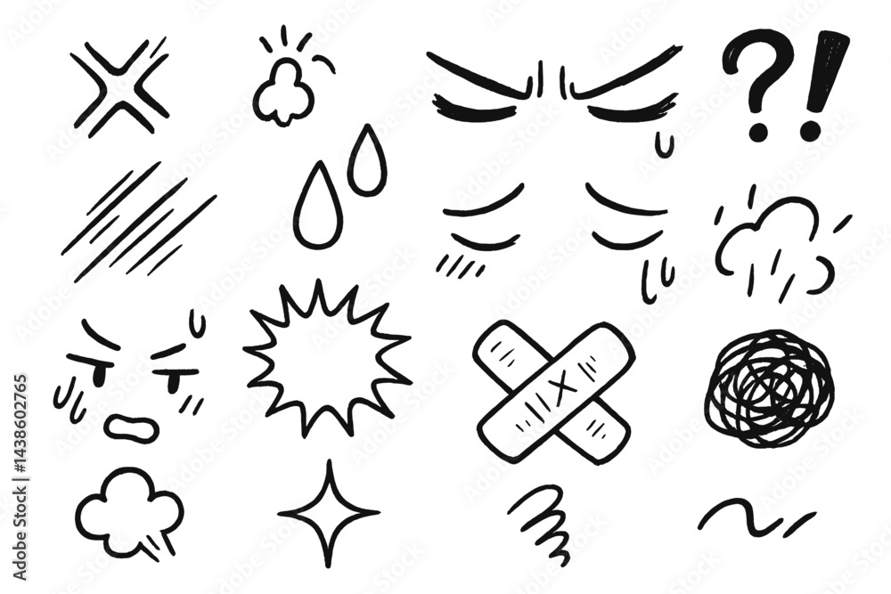 Aufkleber various hand-drawn graphic elements depicting emotions and effects in a playful style