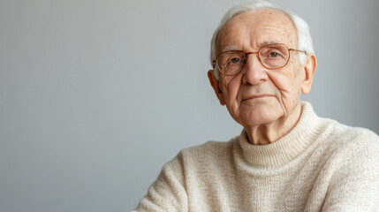 Caring senior man with glasses in cozy sweater