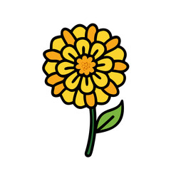 Illustration of a yellow flower blossom floral bloom with petals and stem nature botanical art