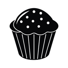 Simple black and white cupcake vector icon isolated on white background