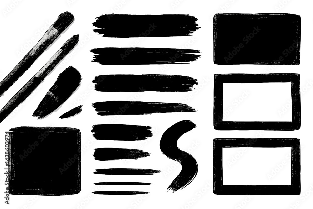 Aufkleber creative collection of black brush strokes on white background showcasing different shapes and style