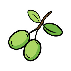 Illustration of green olives on a branch with leaves for food olive oil and mediterranean diet