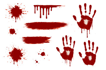 Blood splatter and handprint designs for horror-themed projects or events