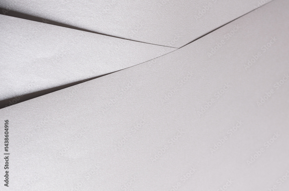 Poster White and gray paper texture with metallic silver and platinum tones, sleek, glossy finish with shimmering sparkle, elegant geometric overlay and folded design, creating a modern, luxurious backdrop.