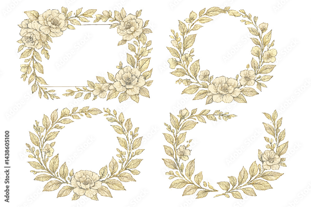 Poster floral decorative frames showcasing intricate designs with botanical elements suited for various cre