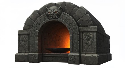 Fototapeta premium Fantasy stone fireplace with gargoyle design