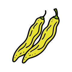Drawing of two yellow peppers, banana peppers, chili peppers, vegetable, food, ingredient