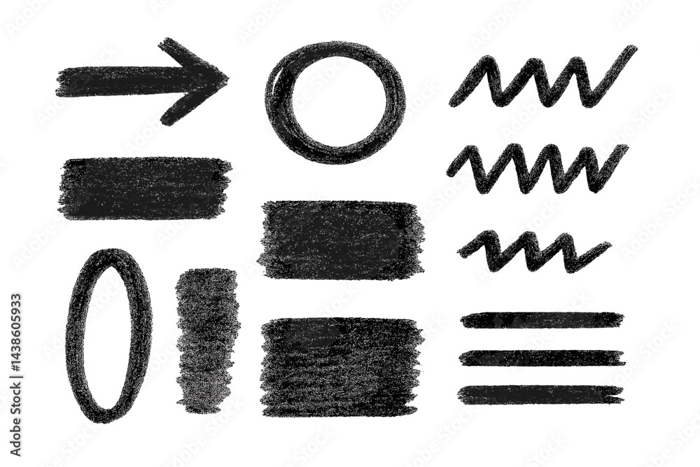 Aufkleber Black ink sketches featuring various shapes and lines on a white background