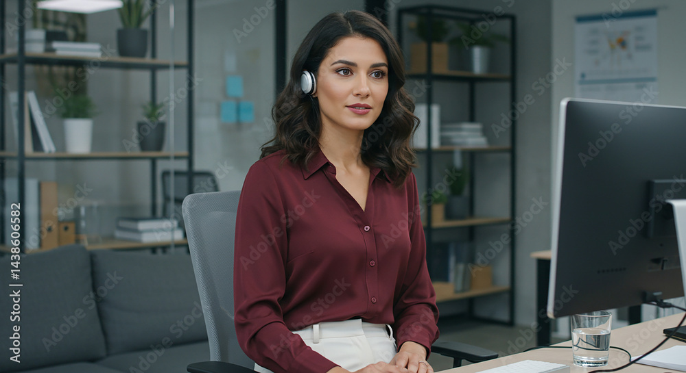 Poster Confident customer service representative working on computer in office