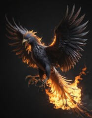 Obraz premium Single blazing phoenix against pure black, intense detail, isolated, photography