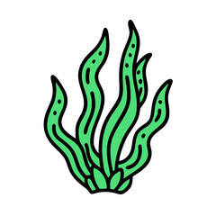Naklejka premium Illustration of green seaweed kelp plant with black outline for educational resources and design projects