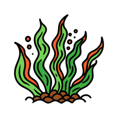 Illustration of underwater seaweed kelp aquatic plant with bubbles and sea pebbles vector art