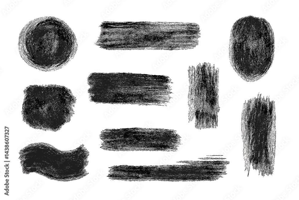 Poster unique black charcoal brush strokes on white background showcase a variety of artistic textures and 