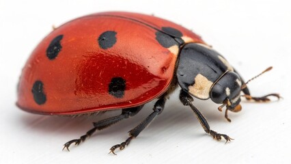 ladybird on white background vibrant red ladybug with black spots, isolated on black background