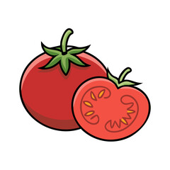 Tomato vegetable drawing illustration fresh organic ripe red tomato and tomato slice clip art graphic