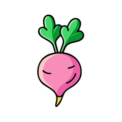 Illustration of a cute pink radish with green leaves vector drawing healthy food ingredient clip art