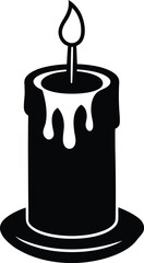 single candle with dripping wax on white 