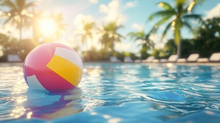 Beach Ball in a Tropical Pool at Sunset