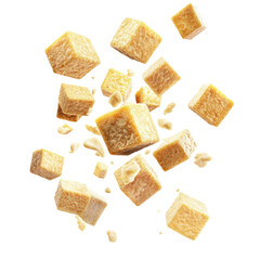 Ginger Cube Cuts Falling Midair Crisp Image  isolated on a transparent backgroun