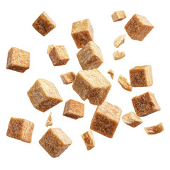 Ginger Cube Cuts Falling Midair Crisp Image  isolated on a transparent backgroun