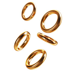 Gold Rings Falling Midair Crisp Image With  isolated on a transparent background