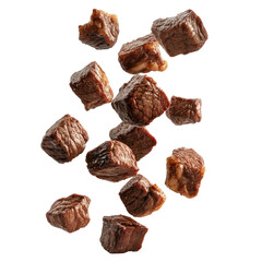 Grilled Cubes Falling Midair Crisp Image  isolated on a transparent background