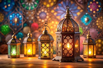 Obraz premium arabic ornaments and lantern eid background