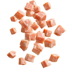 Ham Cubes Falling Midair Crisp Image With  isolated on a transparent background