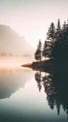 Fototapeta premium Misty Mountain Lake at Sunrise