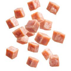 Ham Cubes Falling Midair Crisp Image With  isolated on a transparent background