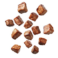 Lamb Meat Cubes Grilled Falling Midair  isolated on a transparent background