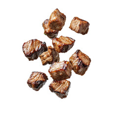 Lamb Meat Cubes Grilled Falling Midair  isolated on a transparent background