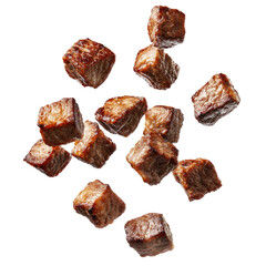 Lamb Meat Cubes Grilled Falling Midair  isolated on a transparent background