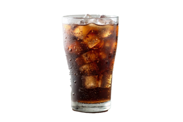 glass of cola with ice isolated on white background