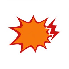 Orange burst with red outline and lightning bolt graphic