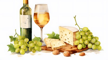 Assortment of white, wine, and green fresh grapes with cheese on wooden background