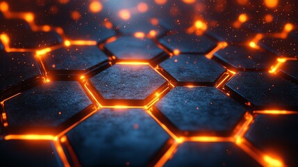 Glowing Hexagon Digital Firewall Abstract Art