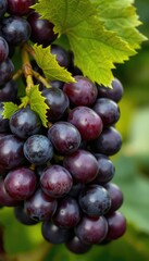 Fototapeta premium cluster of deep purple grapes on a grapevine, captured in hyper-realistic detail